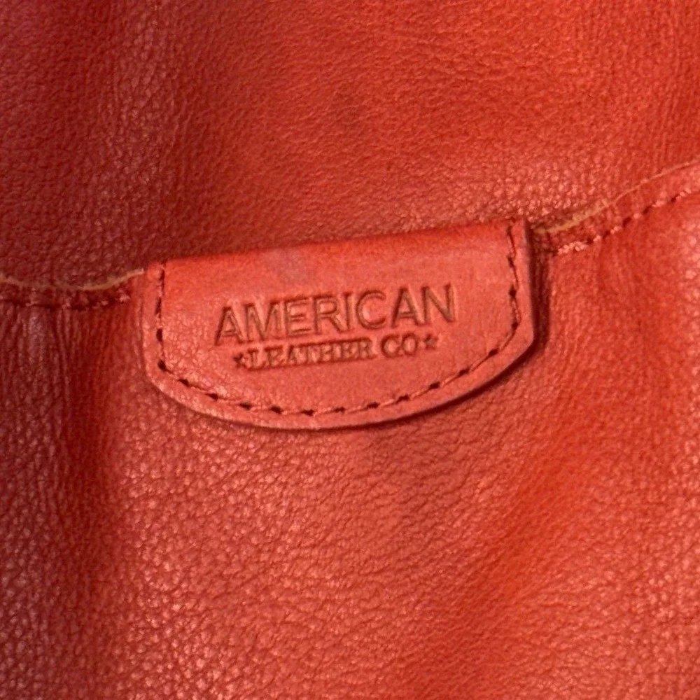 American Leather Co. Austin Triple Entry Bucket Purse Red Hobo Bag